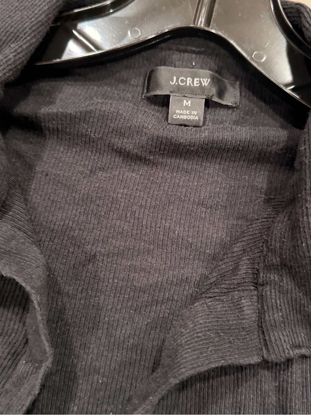 J. Crew Women's Soft Long-Sleeve Ribbed Black Polo T Shirt V-Neck Top #447